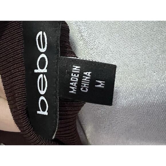 BEBE Disco Dress 70’s Retro Silk Sz M Bandage Knit Top Sleeveless Ruffle Paisley - Picture 9 of 9